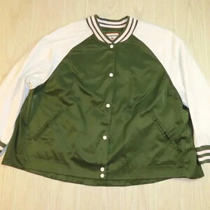 Hunter Target Bomber Jacket Medium Green White Women Snap On Used Casual